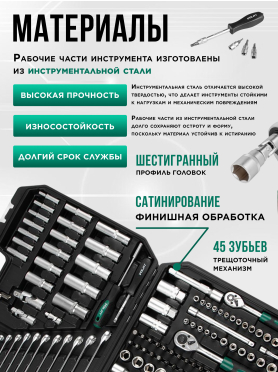 Набор инструментов 1/4", 3/8", 1/2" 6 граней 216 предметов ВОЛАТ 