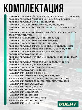 Набор инструментов 1/4", 3/8", 1/2" 6 граней 216 предметов ВОЛАТ 