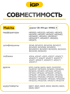 Щетки графитовые для дрели безударной Makita 6310 IGP 2 штуки аналог CB-419 