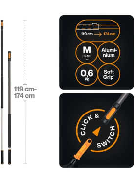 Черенок алюминиевый телескопический FISKARS OneClick