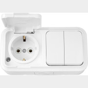 Выключатель двойной с розеткой наружный с заземлением BYLECTRICA Пралеска Аква белый (2В-РЦ-659)