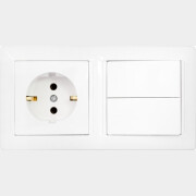 Выключатель двойной с розеткой скрытый с заземлением BYLECTRICA Стиль белая (2В-РЦ-693)