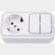 Выключатель двойной с розеткой наружный BYLECTRICA Вариант белый (2В-РЦ-7122)