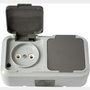 Розетка двойная наружная брызгозащищенная BYLECTRICA Пралеска Аква серая (РА16-302(03))