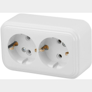 Розетка двойная наружная с заземлением ЮПИТЕР Стандарт белая (JP7410-07)