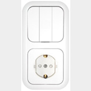 Выключатель тройной с розеткой скрытый с заземлением BYLECTRICA Гармония белый (3В-РЦ-667)