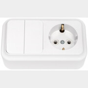 Выключатель двойной с розеткой и заземлением наружный BYLECTRICA Пралеска белый (2В-РЦ-529)