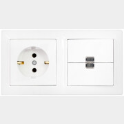 Выключатель двойной с розеткой, заземлением и подсветкой скрытый BYLECTRICA Стиль белый (2В-РЦ-703)