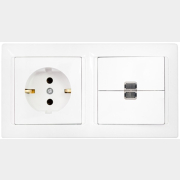 Выключатель двойной с розеткой, заземлением и подсветкой скрытый BYLECTRICA Стиль белый (2В-РЦ-703)