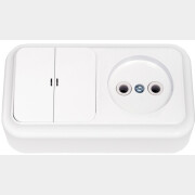 Выключатель двойной с розеткой и подсветкой наружный BYLECTRICA Пралеска белый (2В-РЦ-565)