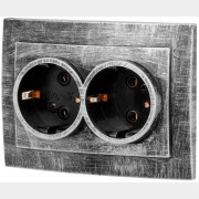 Розетка двойная скрытая с заземлением ЮПИТЕР Стандарт серебро (JP7424-03)