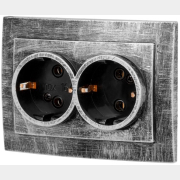 Розетка двойная скрытая с заземлением ЮПИТЕР Стандарт серебро (JP7424-03)