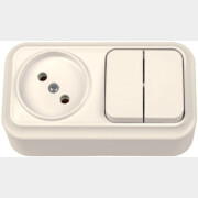 Выключатель двойной с розеткой наружный BYLECTRICA Вариант бежевый (2В-РЦ-7121 бежевый)