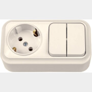 Выключатель двойной с розеткой наружный с заземлением BYLECTRICA Вариант бежевый (2В-РЦ-7122 бежевый)