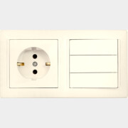 Выключатель тройной с розеткой скрытый с заземлением BYLECTRICA Стиль бежевый (3В-РЦ-695 бежевый)