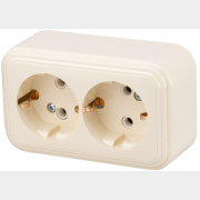 Розетка двойная наружная с заземлением ЮПИТЕР Стандарт бежевая (JP7430-07)