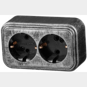 Розетка двойная наружная с заземлением ЮПИТЕР Стандарт серебро (JP7431-07)