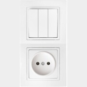 Выключатель тройной с розеткой скрытый BYLECTRICA Уют белый (3В-РЦ-728)