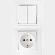 Выключатель двойной с розеткой скрытый с заземлением BYLECTRICA Уют белый (2В-РЦ-730)