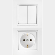 Выключатель двойной с розеткой скрытый с заземлением BYLECTRICA Уют белый (2В-РЦ-730)