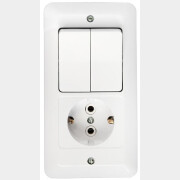 Выключатель двойной с розеткой скрытый с заземлением BYLECTRICA Паритет белый (2В-РЦ-649)