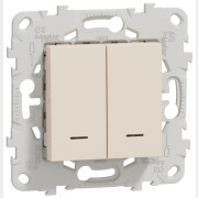 Выключатель двухклавишный скрытый с подсветкой SCHNEIDER ELECTRIC Unica New бежевый (NU521144N)