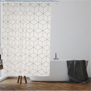 Штора для ванной комнаты 180х180 с кольцами PERFECTO LINEA Secret геометрия белая (36-118001)