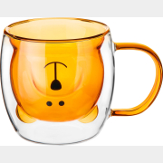 Кружка стеклянная PERFECTO LINEA Bear с двойными стенками 250 мл оранжевая (30-125203)