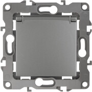 Розетка скрытая с заземление со шторками с крышкой ЭРА 12 антрацит (12-2103-05)