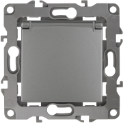 Розетка скрытая с заземление со шторками с крышкой ЭРА 12 антрацит (12-2103-05)