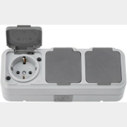 Розетка тройная наружная с заземлением брызгозащищенная BYLECTRICA Пралеска Аква серая (РА16-0132(03))
