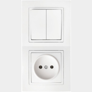 Выключатель двойной с розеткой скрытый BYLECTRICA Уют белый (2В-РЦ-727)