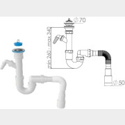 Сифон для кухни прямоточный с выпуском 70 мм с гибкой трубой 1 1/2" - 40/50 мм AV ENGINEERING (AVE129762)