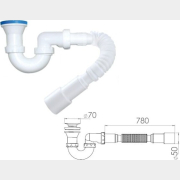 Сифон для душевого поддона выпуск 70 мм с гибкой трубой 1 1/2" - 40/50 мм AV ENGINEERING (AVE129723)