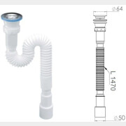 Сифон 1 1/2"х40/50 гофрированный выпуск 64 мм AV ENGINEERING (AVE129782)