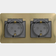 Розетка двойная скрытая с заземлением и крышкой SYSTEME (SCHNEIDER) ELECTRIC Glossa титан (GSL000447) 