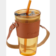 Стакан стеклянный для напитков с трубочкой, капхолдером и ремешком PERFECTO LINEA Amber 450 мл (31-450201)