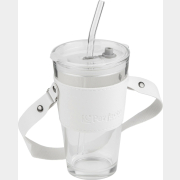 Стакан стеклянный для напитков с трубочкой, капхолдером и ремешком PERFECTO LINEA Clear 450 мл (31-450301)