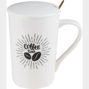 Кружка керамическая с крышкой и ложкой PERFECTO LINEA Coffee Time 350 мл (17-350702)