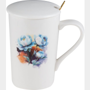 Кружка керамическая с крышкой и ложкой PERFECTO LINEA Peony 350 мл (17-350703)