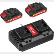 Комплект аккумулятор 18В 2Ач 2 штуки и зарядное устройство 2х2 А WORTEX ALL1 XLT SET (2329018)