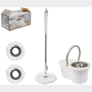 Швабра с отжимным ведром PERFECTO LINEA AquaSpin бело-серая (43-452521)